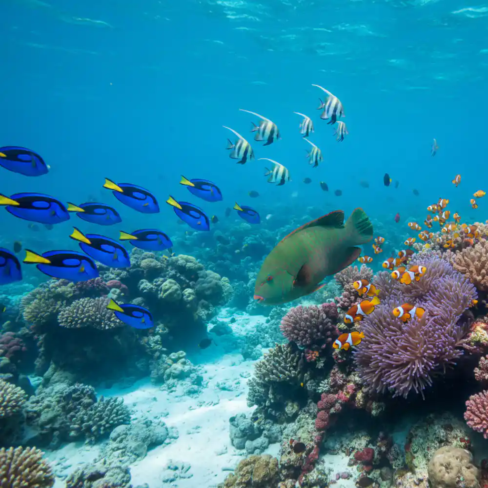 Contrasting colors of different fish species