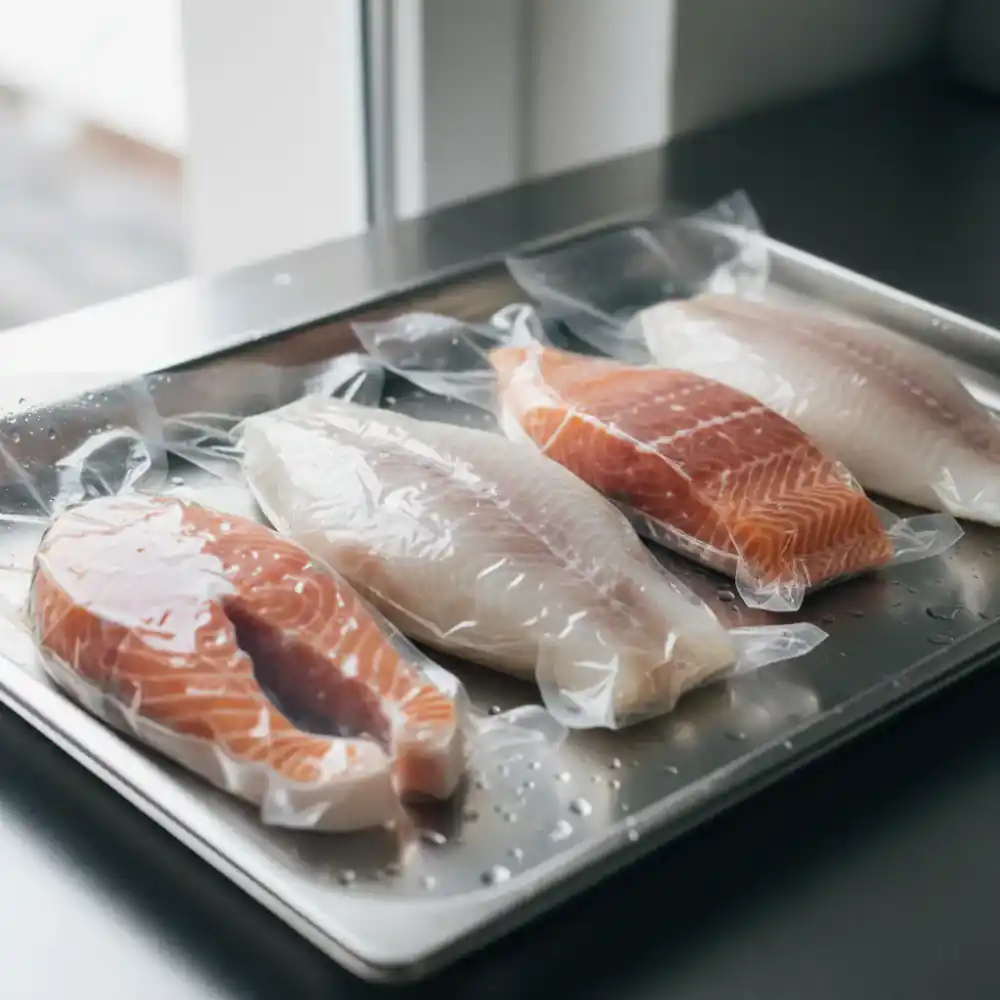 Vacuum sealed fresh fish fillets