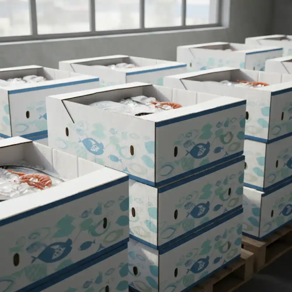 Custom branded wax boxes for seafood transport