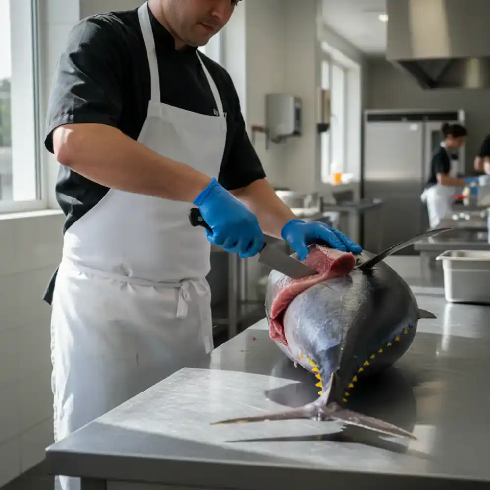 Professional filleting a large fish